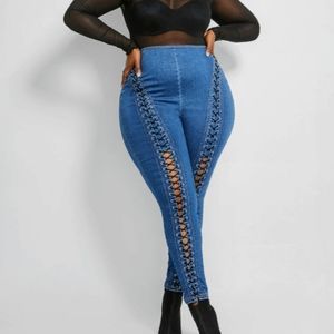 NEW Ashley Stewart 20 Denim Lace-Up Legging